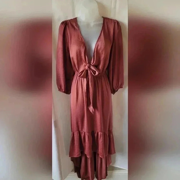 BaeVely high-low tie front dress, size medium, color Baked Rose - Picture 2 of 12